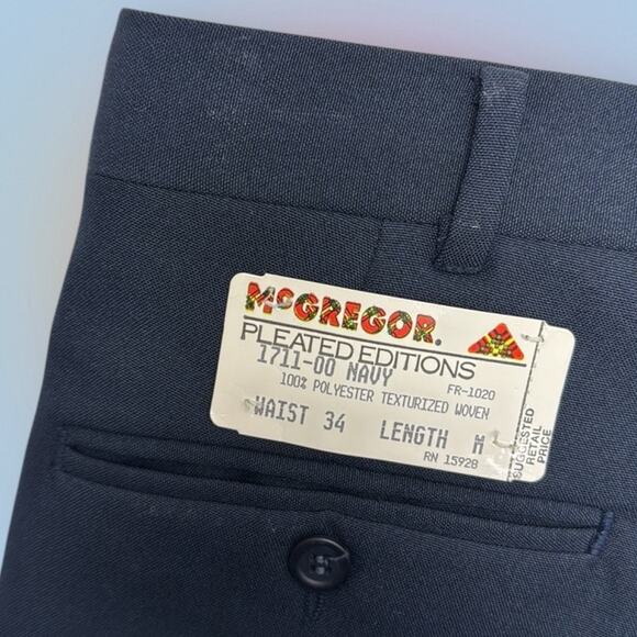 VINTAGE MCGREGOR Men's 34 Blue Pleated Dress Pants - Picture 3 of 4